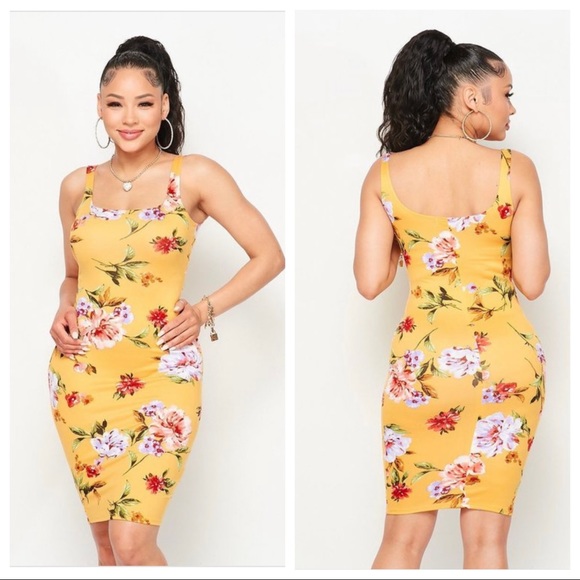 Mustard Floral Tank Top Midi Dress - Picture 5 of 5